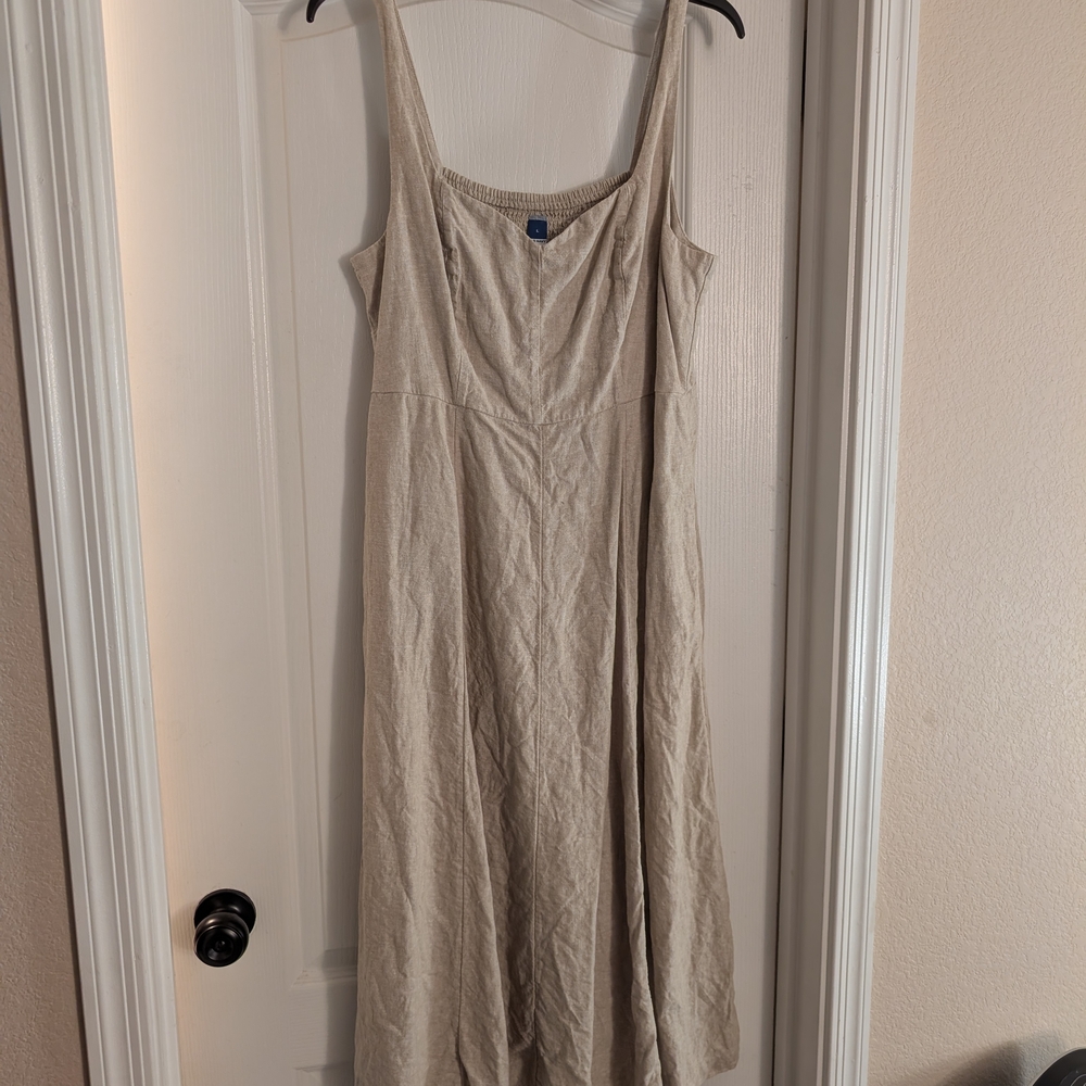 Old Navy Fit & Flare Linen-Blend Midi Dress Large Natural Linen